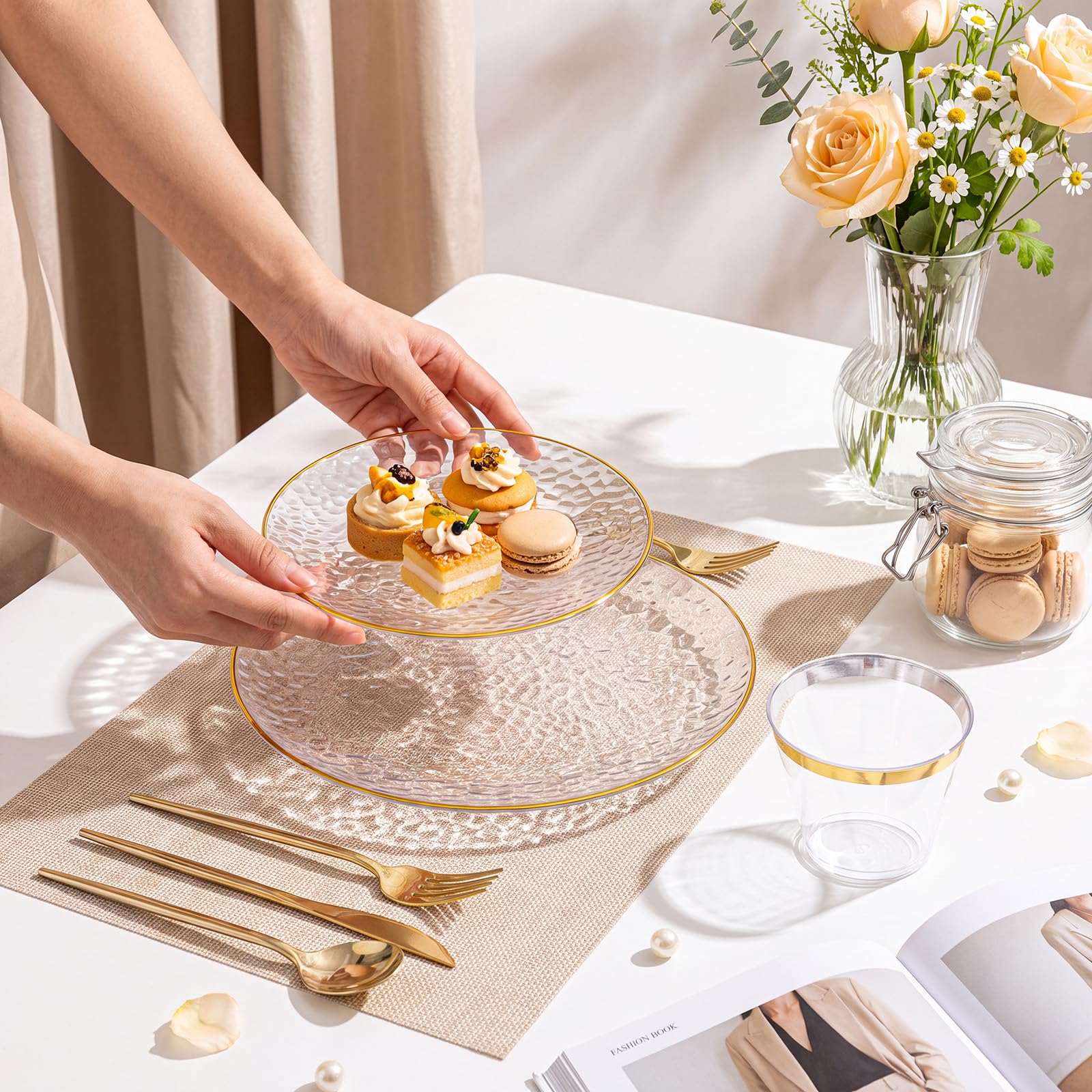 Gold Disposable Plates Set - 180 Piece Party Dinnerware -6 Gold Disposable Plates Set - 180 Piece Party Dinnerware -6