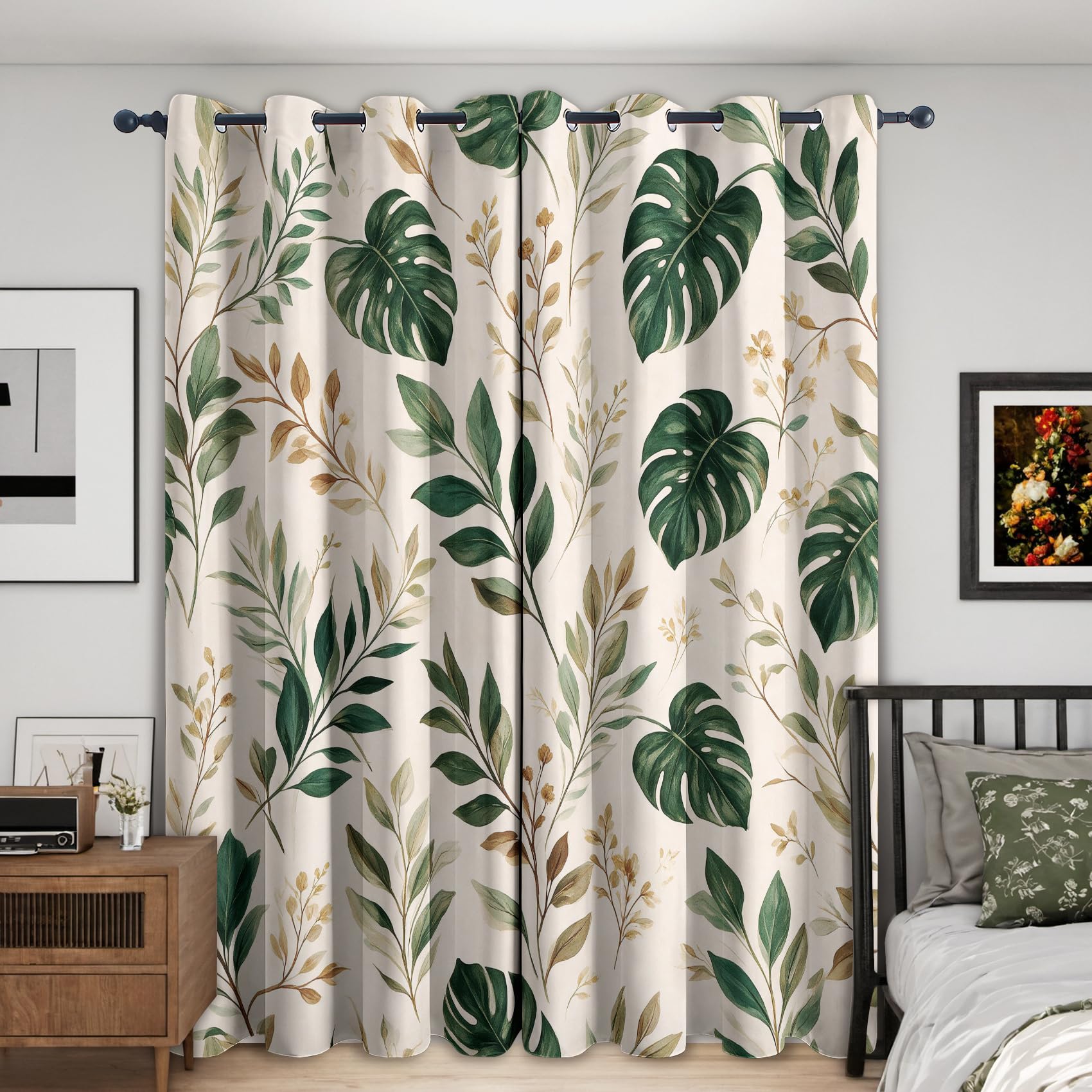 Green Leaf Blackout Curtains 46x54 Inch 2 Panels — image 1