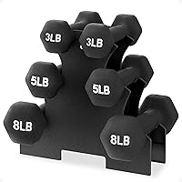 BalanceFrom Neoprene Hex Dumbbell Set with Stand - 3/5/8 lb Non-Slip Weights for Home Gym Strength Training