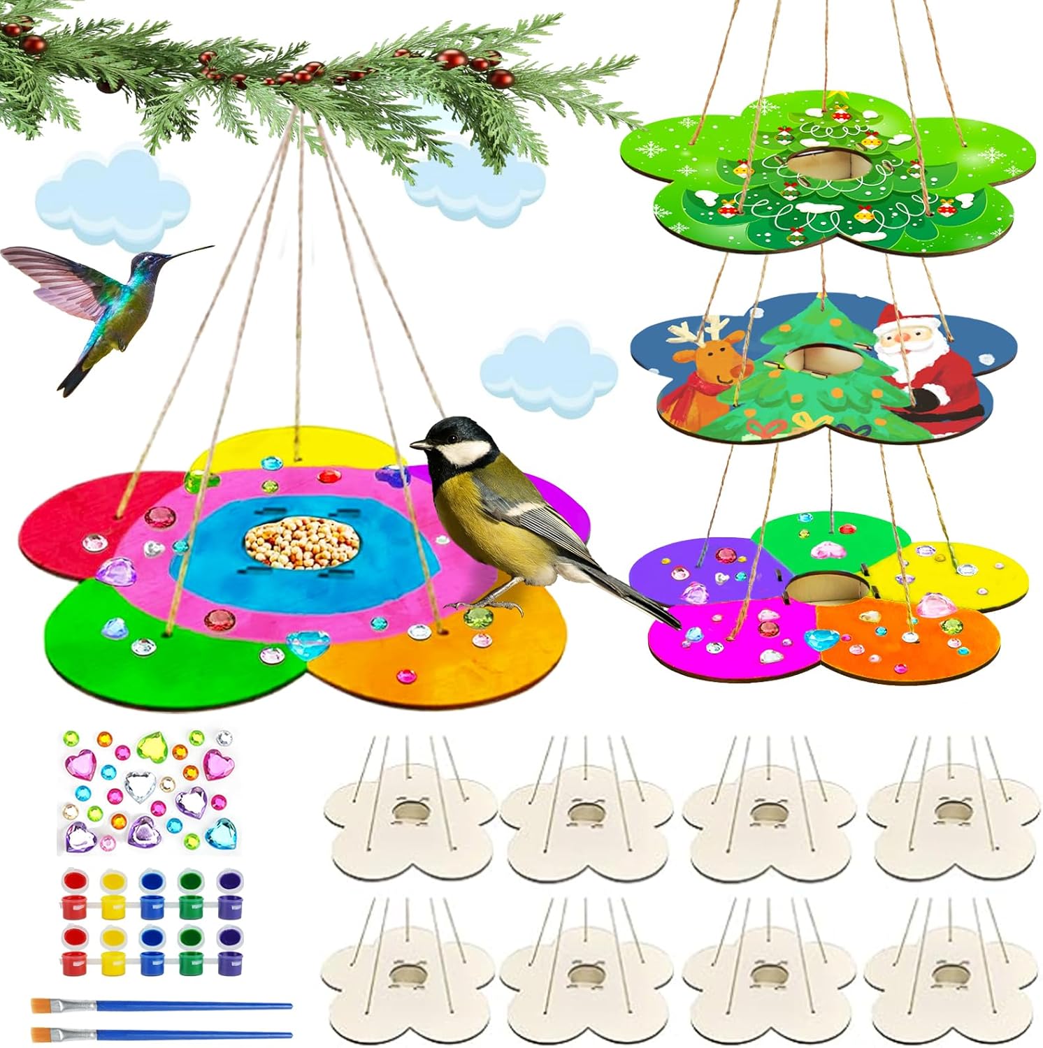 12 Pack Bird Feeder Craft Kits for Kids Ages 3-5 4-8 8-12, DIY Unfinished Wooden Art Painting Kits, Outdoor Bulk Toys for Easter, Christmas, Party Favors