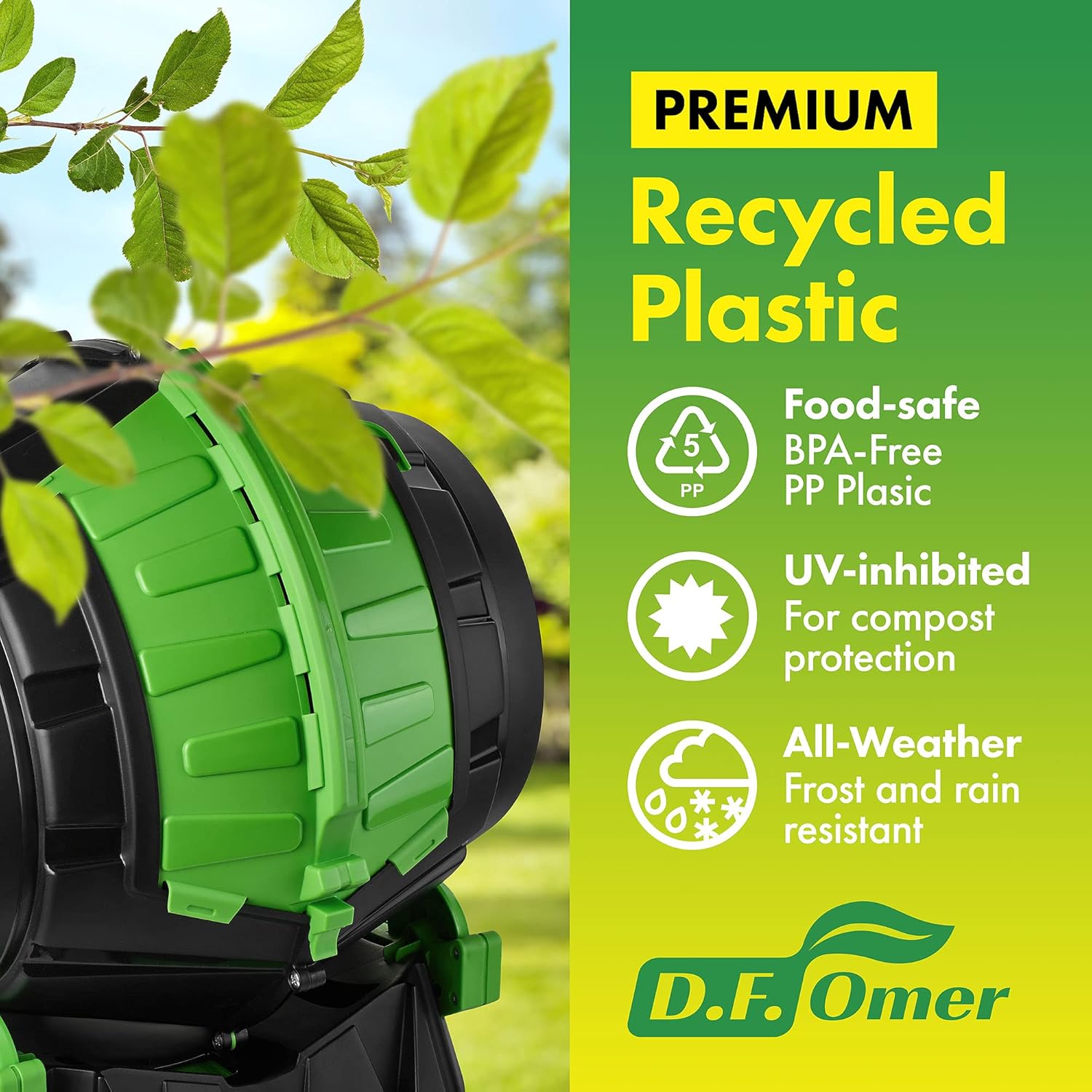 ❤ Crаzу Dеаlѕ DF Omer 13.2 Gallon / 50L Tumbling Composter | Fast-Working - Small and Light Compost Bin for Outdoor or Indoor Use | All Season Compost Tumbler | Quick Curing Compost All Year Round