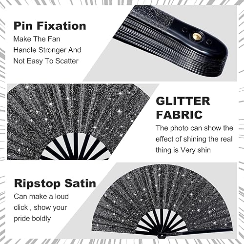 Miniatura 3 de Thyle 6 abanicos plegables grandes para botas de baile de línea a granel en el suelo, ventilador de mano negro, aplaudiendo regalos de fiesta,
