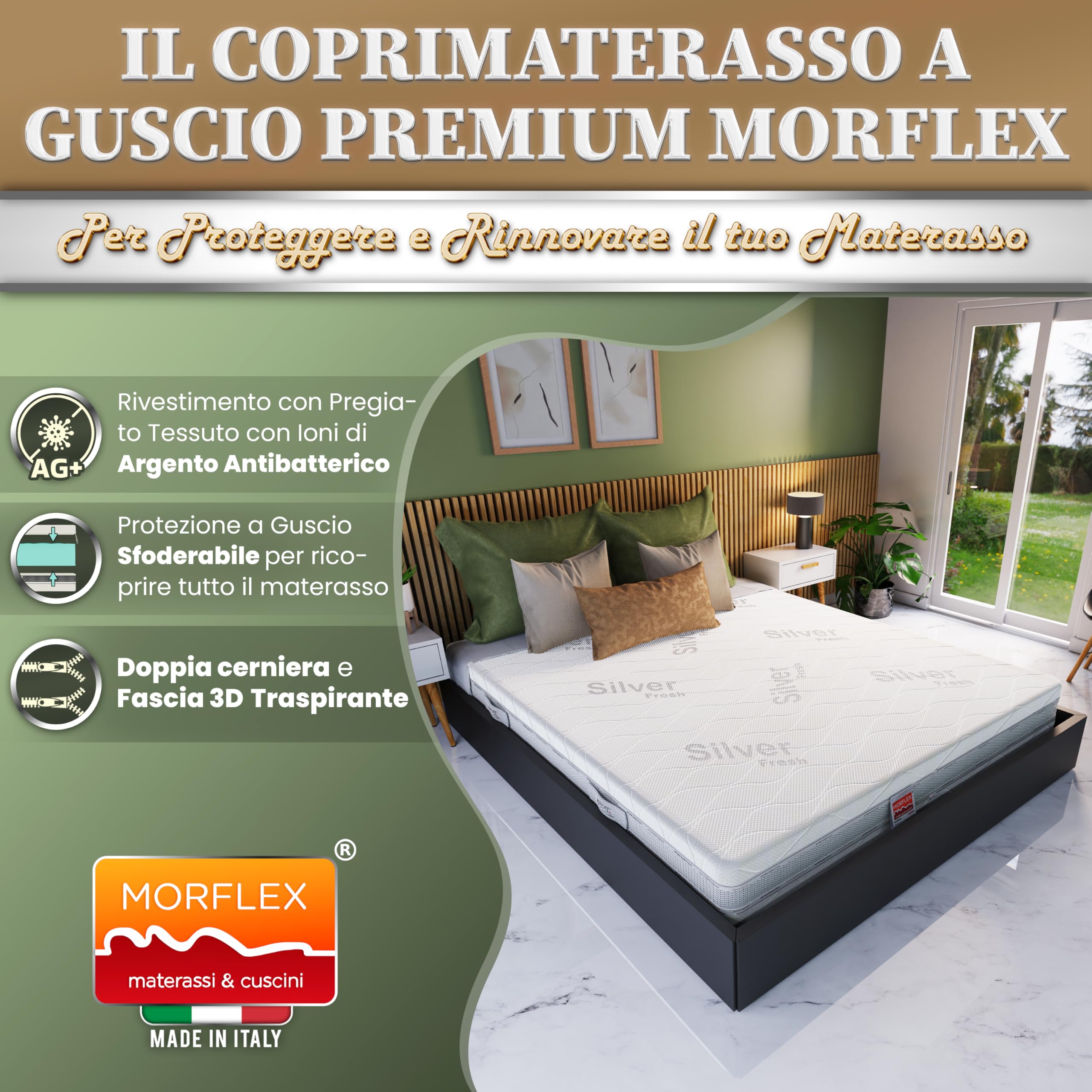 COPRIMATERASSO MATRIMONIALE 160X190 h20 Fodera Materasso Matrimoniale con Cerniera, Ideale Guscio per Materasso Sfoderabile con comoda Zip, Coprimaterasso Antiacaro Traspirante, Morflex Made in Italy