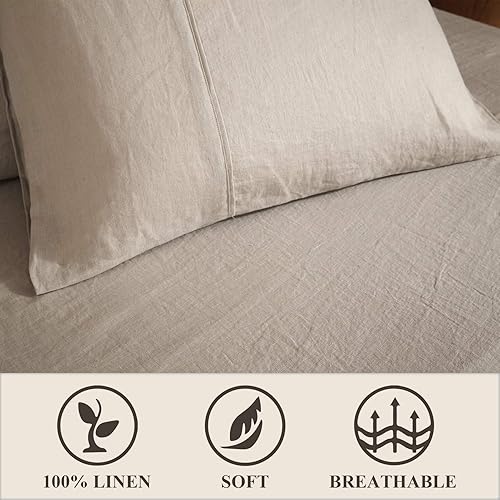 Miniatura 4 de Ivellow Juego de 2 fundas de almohada de lino puro para funda de edredón, 100% lino natural francés lavado, suave, transpirable, tamaño queen (20 x