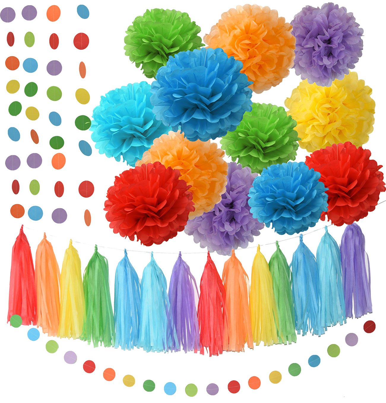 Rainbow Party Decorations Tissue Paper Pom Pom Paper Garland Circle Garland for Rainbow Baby Shower Decorations Rainbow Birthday Decorations Rainbow Party Supplies Rainbow Decorations