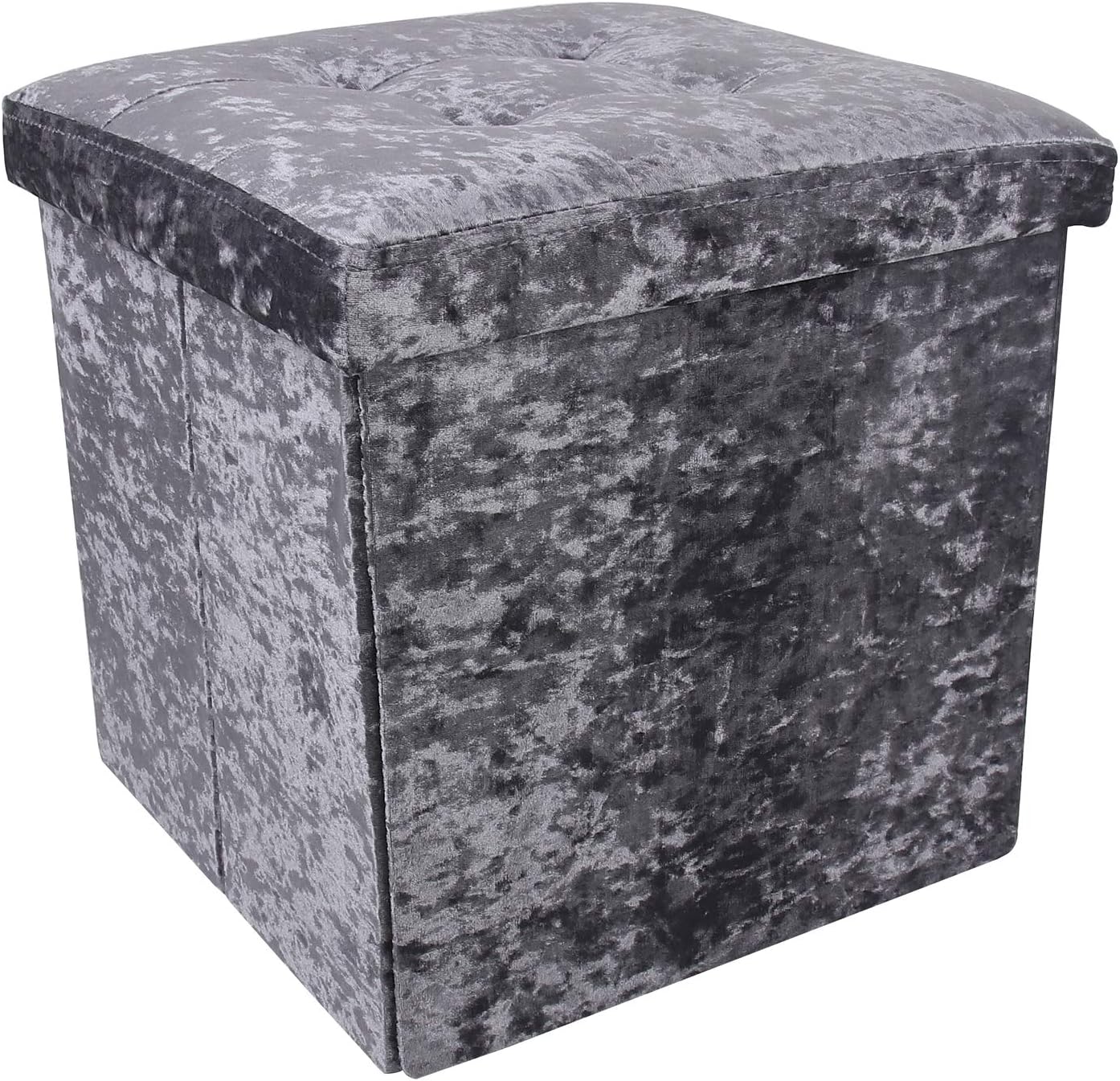 DANIEL JAMES Housewares Crushed Velvet Ottoman Foot Stool Storage Box Furniture Seat Rest Cube Foldable (Grey)