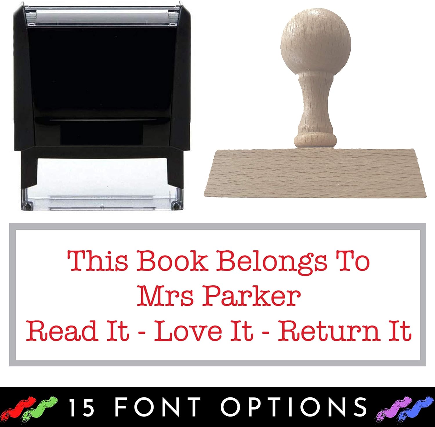 8 Lines Customized Stamp - 20 Font Options - Name Stamp - Return Address Stamp - Wood Handle or Self-Inking (1 1/2" x 3") : Office Products
