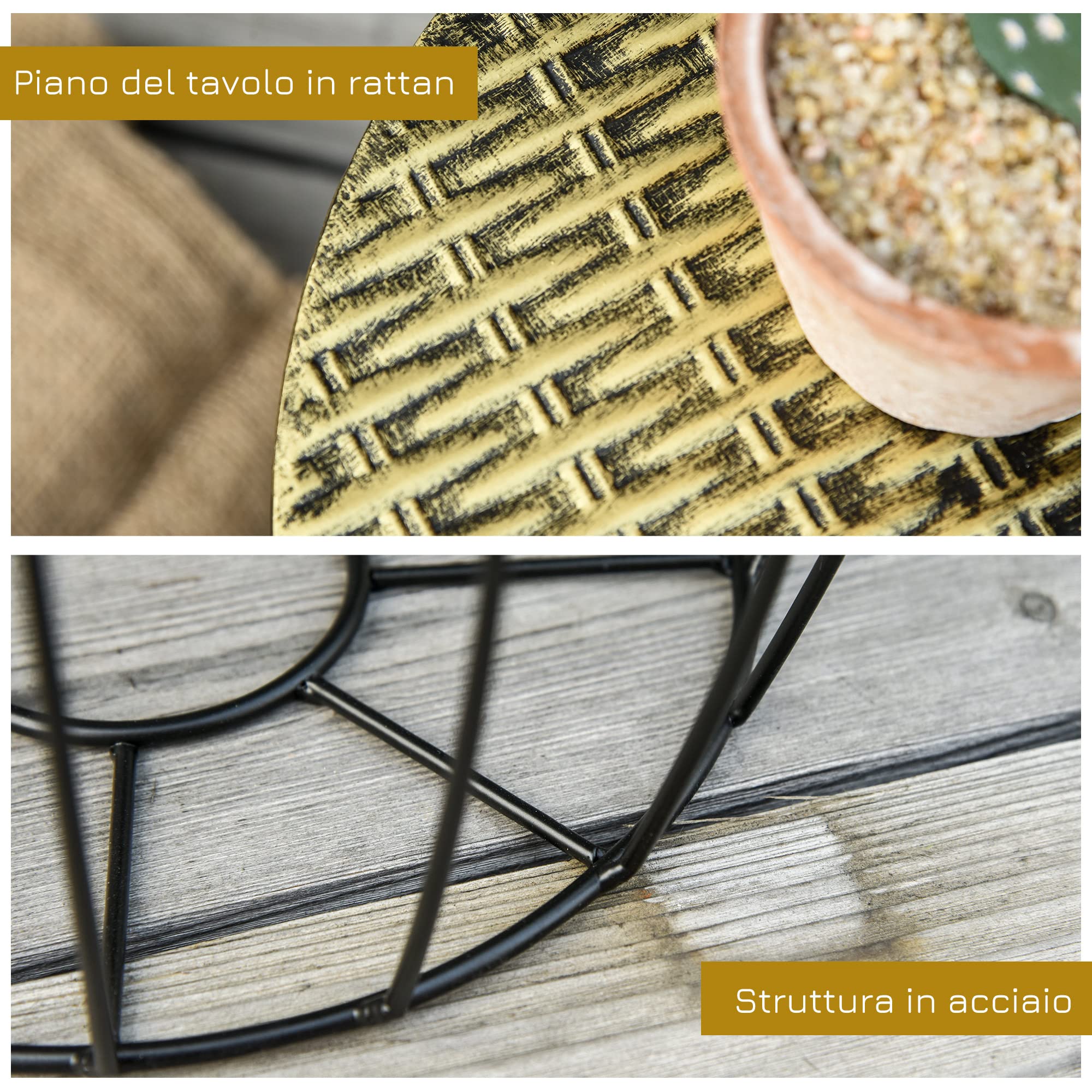 Outsunny Set di 3 Tavolini da Giardino Impilabili, Arredamento da Esterno Stile Industriale in Metallo Nero