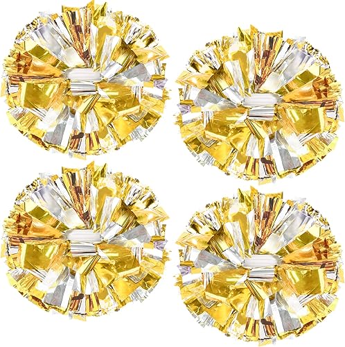 4 pompones metálicos de animadora mejorados de 12 pulgadas, pompones de animadora de HOLENGS para niños y adultos, pompones de escuadrón de