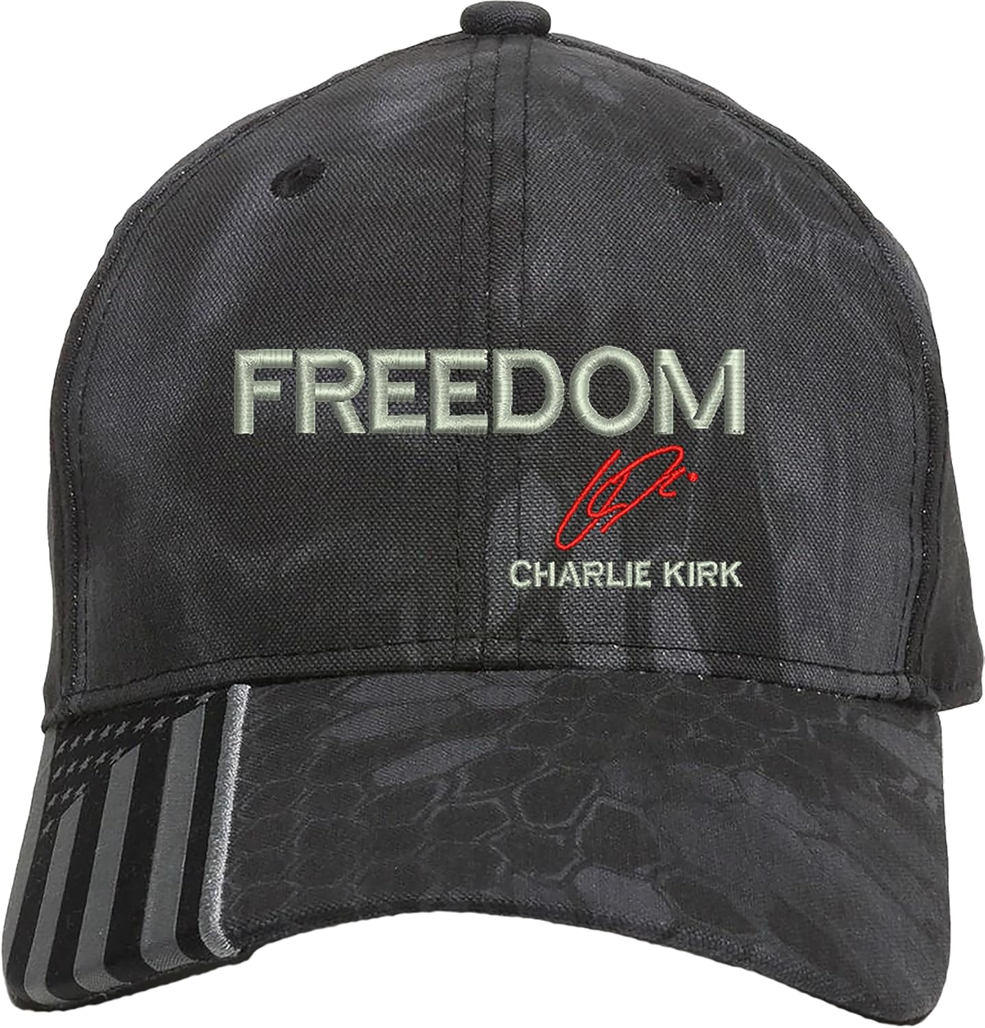 Freedom Charlie Kirk Signature Embroidered Hat with USA Flag on Brim for Men