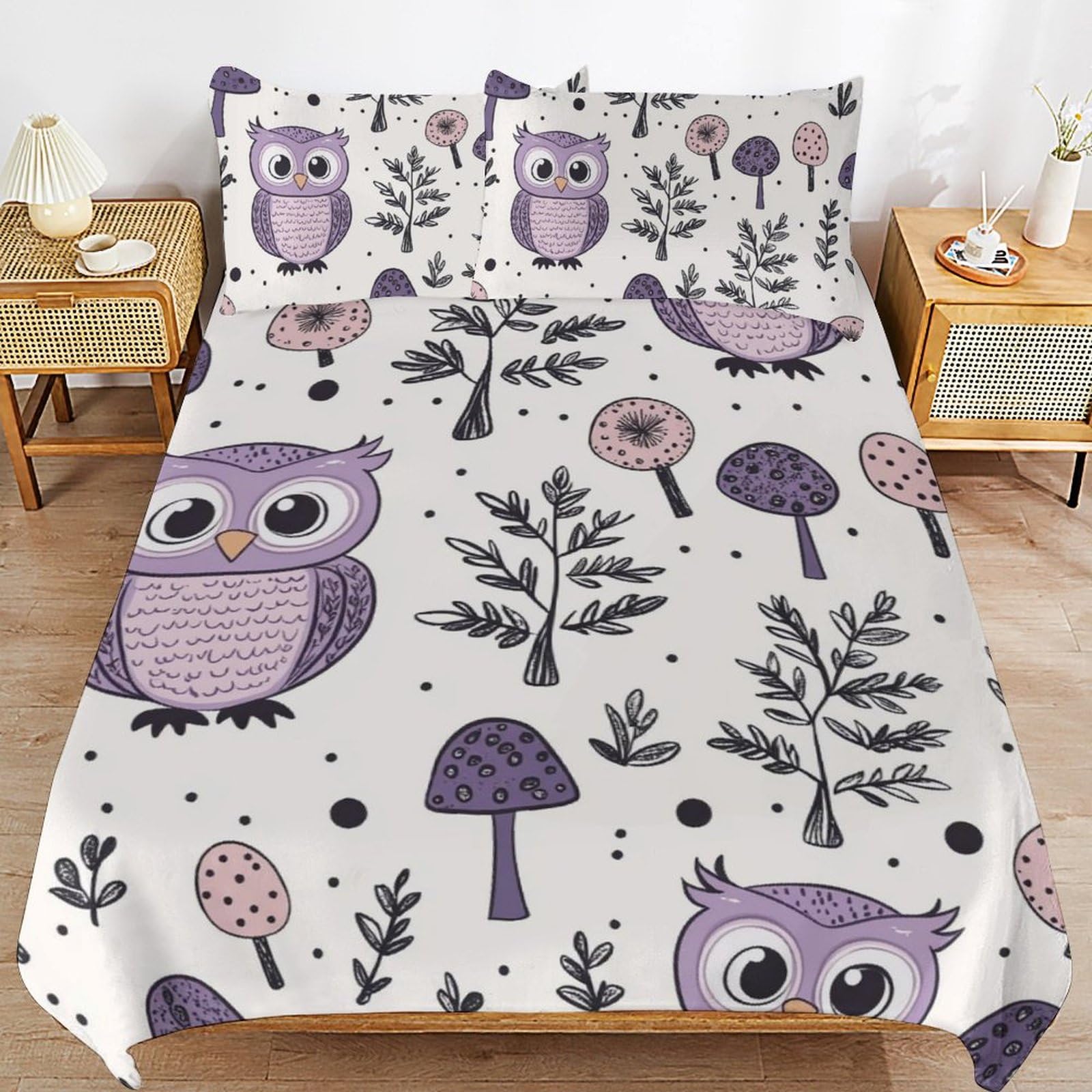 Funda nórdica de búhos infantil de microfibra suave con cremallera y almohada