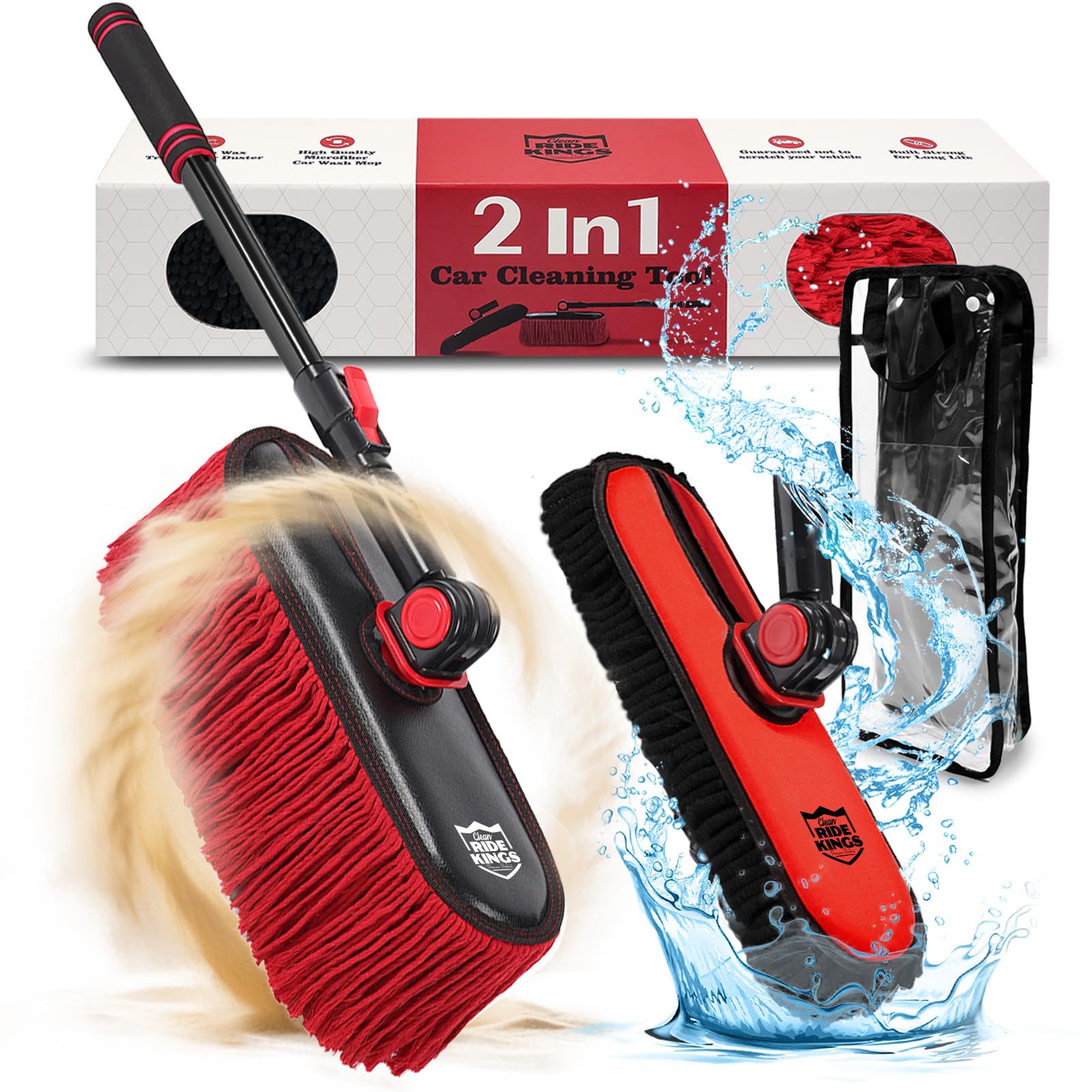 2In1|Car Wash Brush Mop*1 & Car Duster Mop*1 with 1 Long Handle|Microfiber Brushes Washing Exterior,Car Accessories Scratch Free,for Boat Rv Truck，Gifts for Men Women