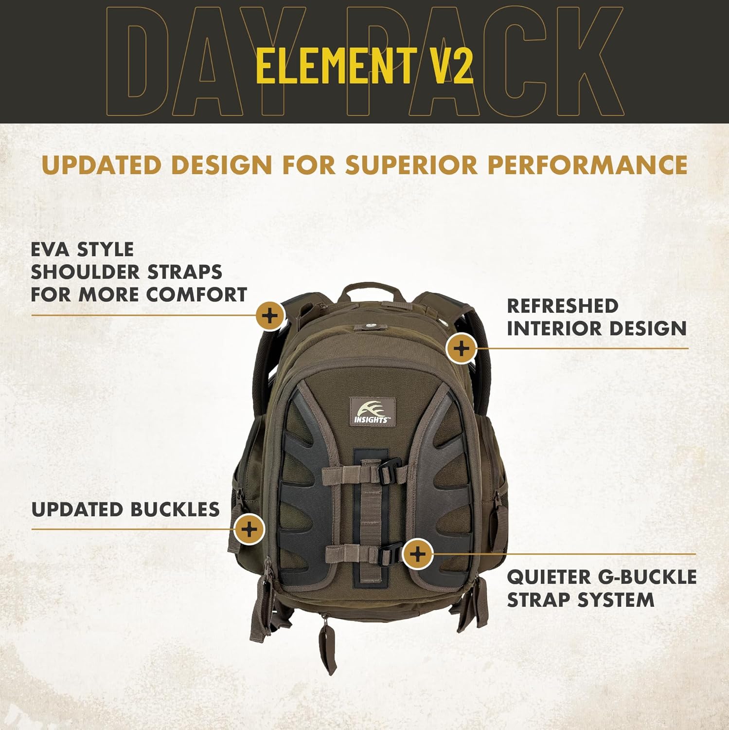 Insights Hunting by frogg toggs- The V2 Element, Heavy Duty 1,831 Cubic Inch Hiking Fishing Camping Hunting Backpack, Solid Elements Dark Brown