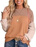 Womens Fall Fashion 2025 Long Sleeve Shirts Color Block Knitted Ribbed Tunic Tops Casual Loose Fit Trendy