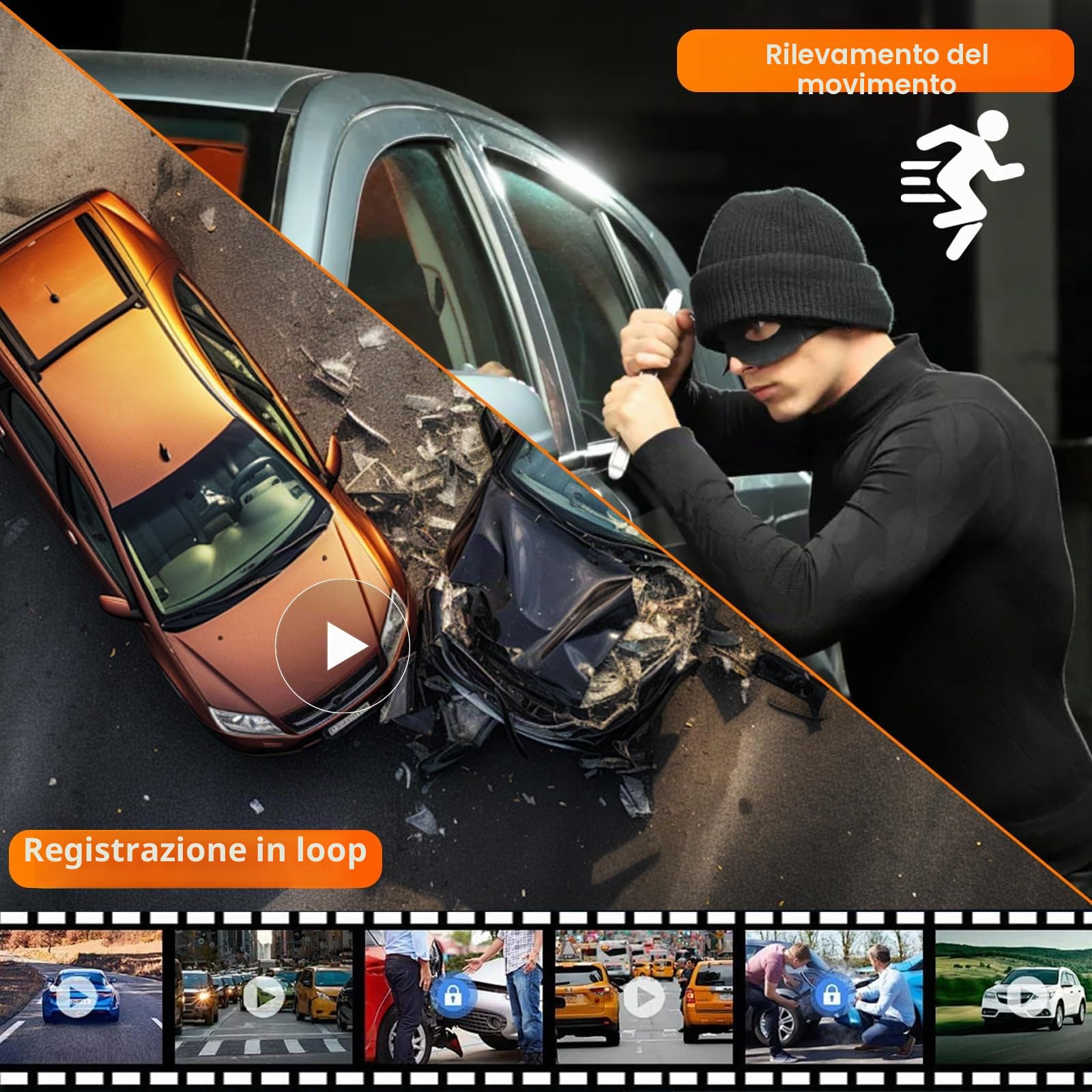 Mirror Dash Cam 4 Canali Anteriore Posteriore, Telecamera per Specchietto Retrovisore Night Vision/Rilevamento del Movimento + 64GB Card + Telecamera Posteriore Impermeabil