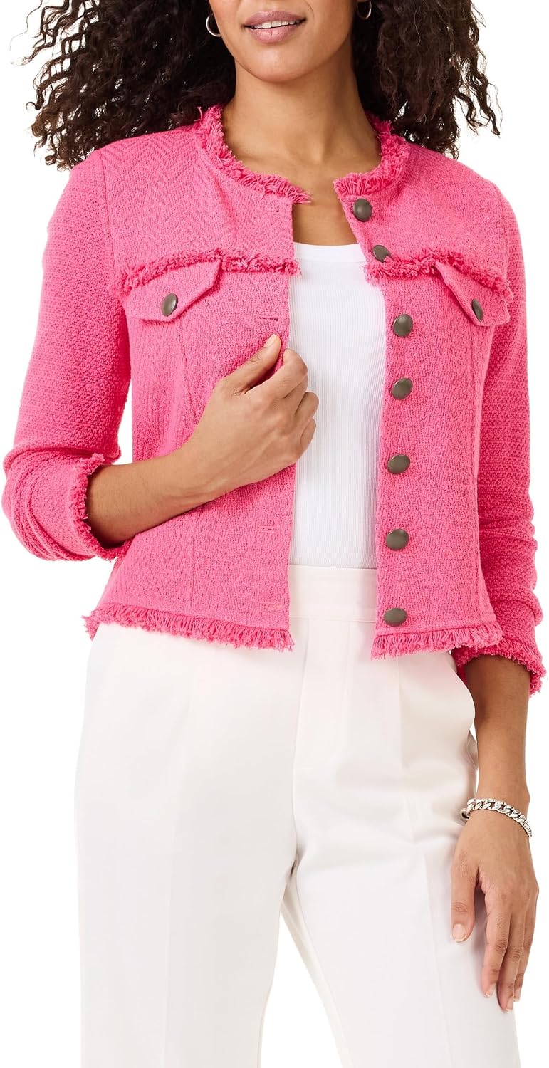 NIC+Zoe Women's Utility Fringe Mix Knit Jacket