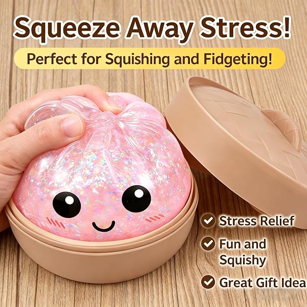 2026 New Pink Glitter Dumpling Squishy, Slow Rising Stress Relief Fidget for Adults, Soft Sensory Squeeze for Anxiety Relief, Office Desk Decor and Stress Buster, Party Favor Gift - 3