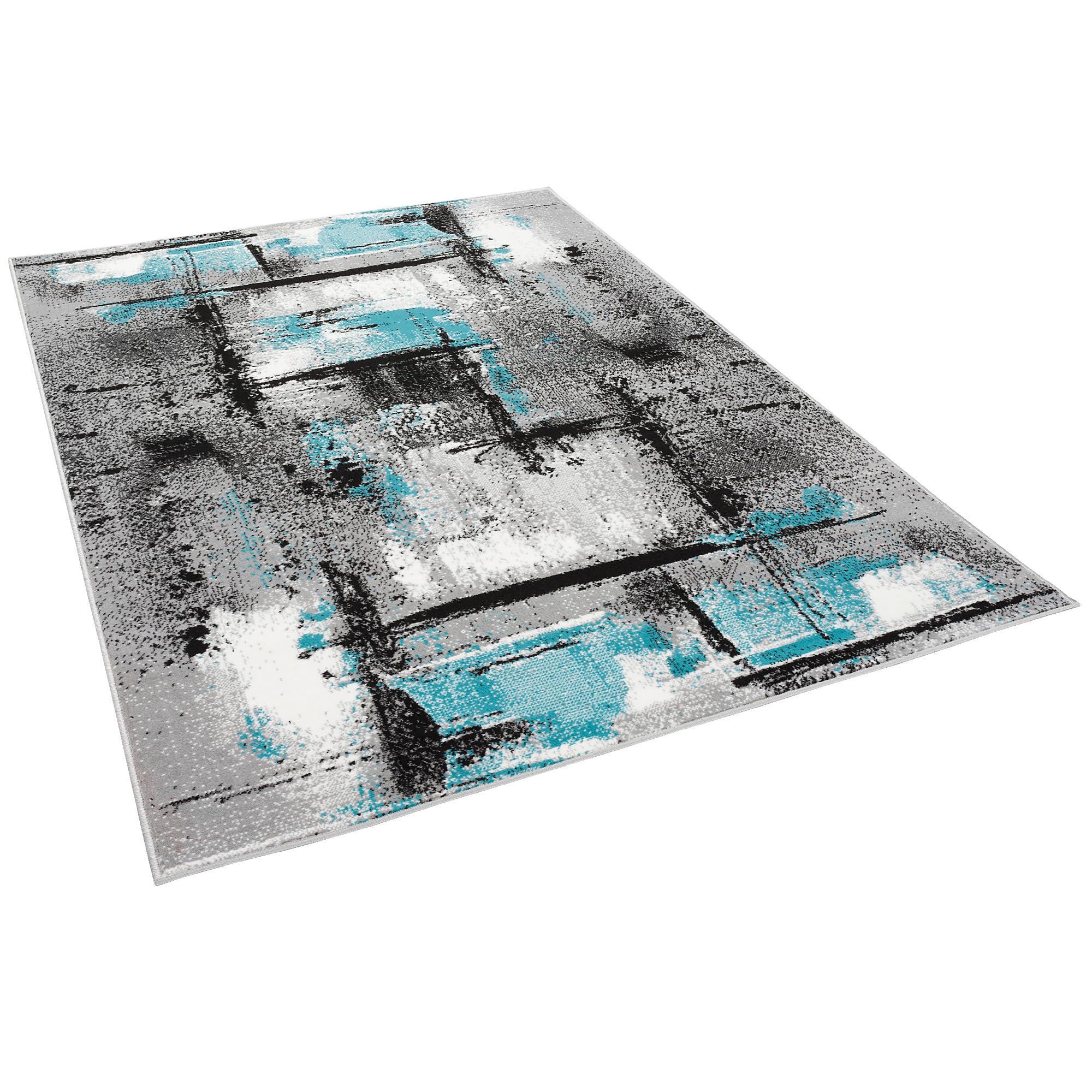 Samba - Tapis de designer - Gris Moderne Turquoise Urbain - 5 tailles
