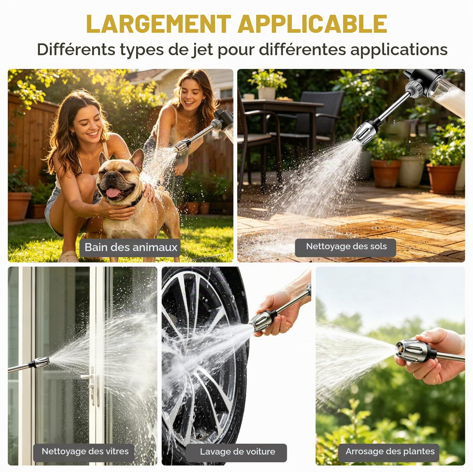 Funnity Jetterix Pistolet Haute Pression, Lance de Nettoyage Métal | Jet réglable, mousse intégrée, nettoyage rapide sans effort, pour voiture, terrasse, façade et mobilier extérieur