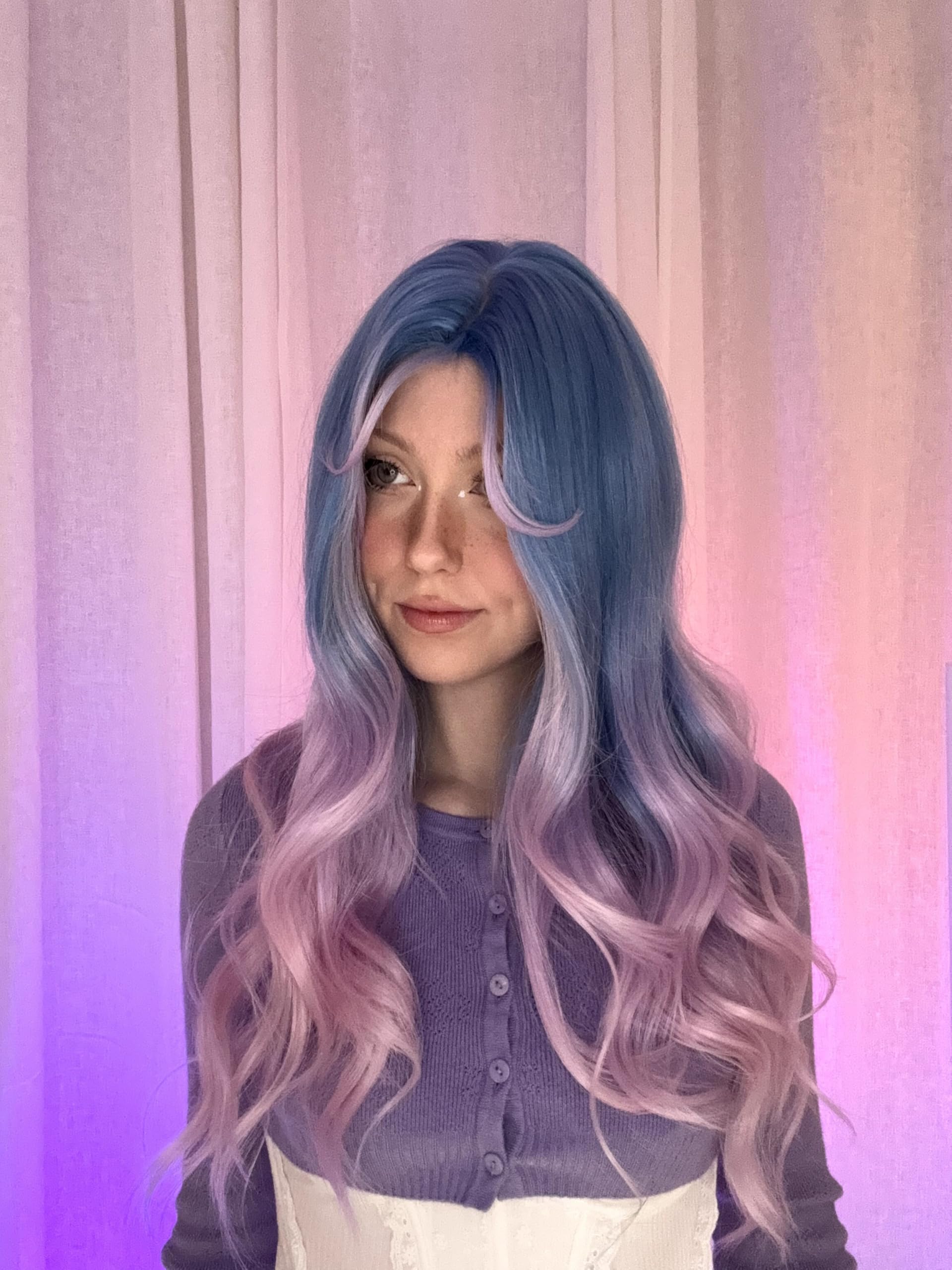 KORURACLUB gradient Wigs cosplay Wig pink and lolita wigs anime wig halloween Wigs for women (No accessories included) (): Aurora Blue-Pink