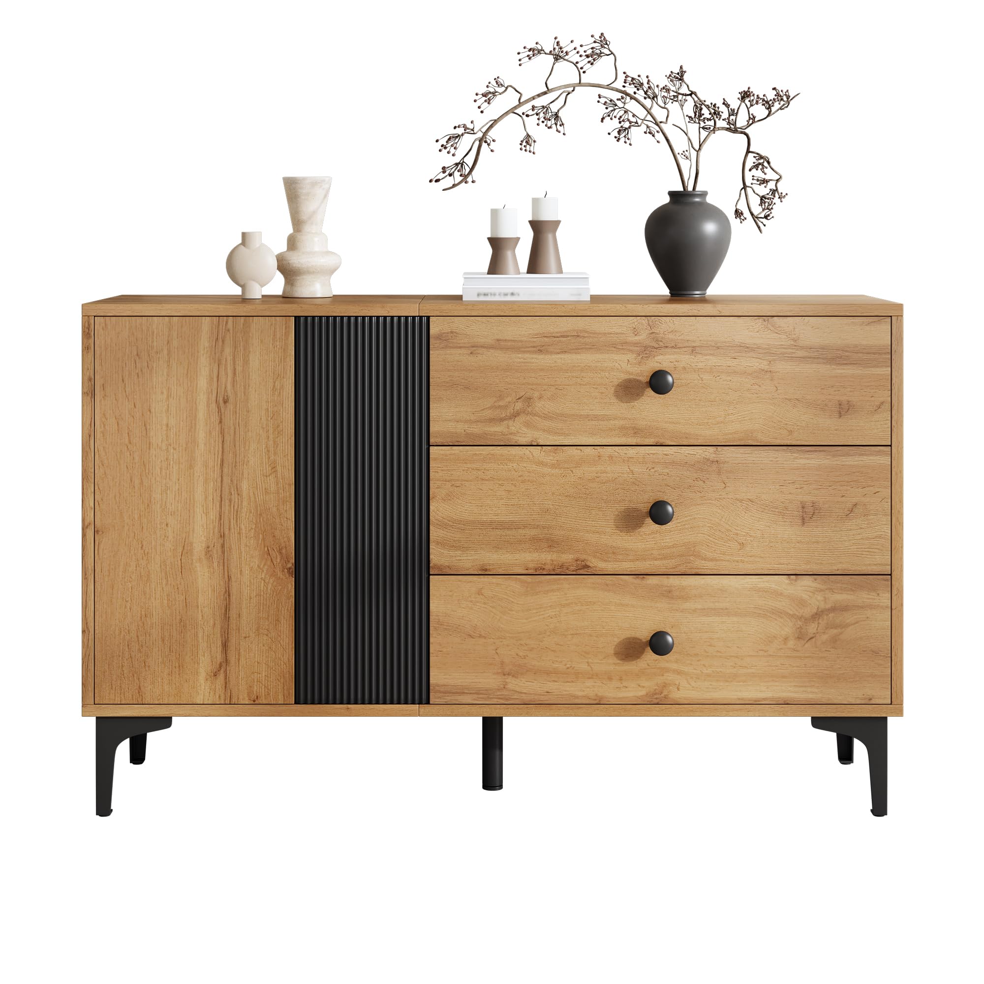 Aparador buffet armario moderno espacio de almacenamiento muebles de salón armario esquinero 120 cm ancho 76 cm alto aparador con puertas cajones minimalista negro