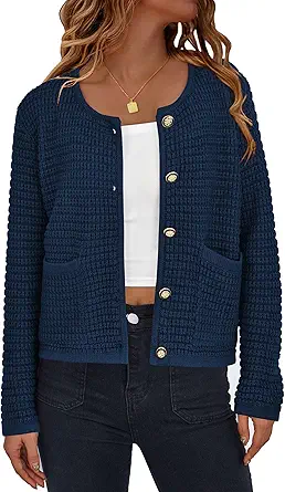 PRETTYGARDEN Women Knit Cardigan Sweaters Fall Fashion Long Sleeve Open Front Button Down Trendy Casual Jacket Winter Clothes