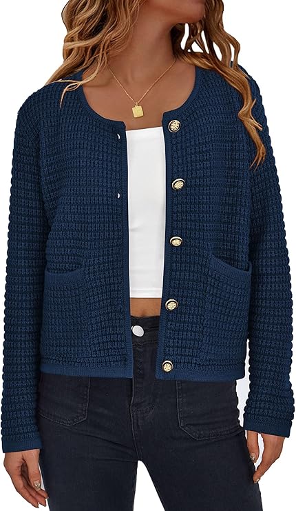 PRETTYGARDEN Women Knit Cardigan Sweaters Fall Fashion Long Sleeve Open Front Button Down Trendy Casual Jacket Winter Clothes