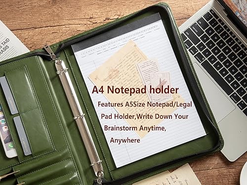 Miniatura 6 de Nombre grabado gratis, carpeta de 3 anillos, cartera de cuero vegano con portapapeles A4, 3 anillos organizador A4, planificador de currículum,