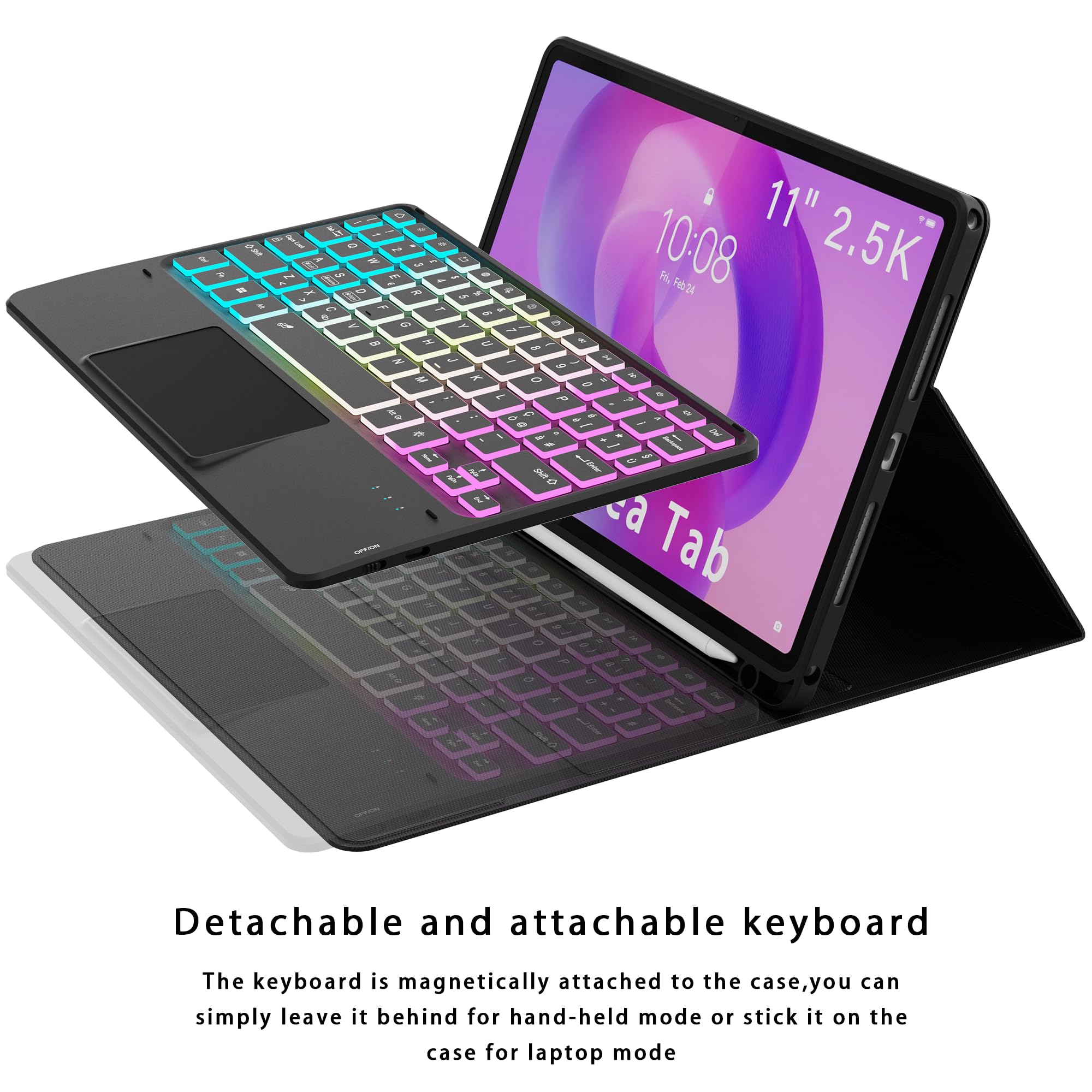 Custodia con tastiera per Lenovo Idea Tab 11 pollici 2025: tastiera retroilluminata 7 colori con trackpad Intelligente - Lenovo Tab M11 2024 tastiere wireless rimovibile con Layout italiano QWERTY