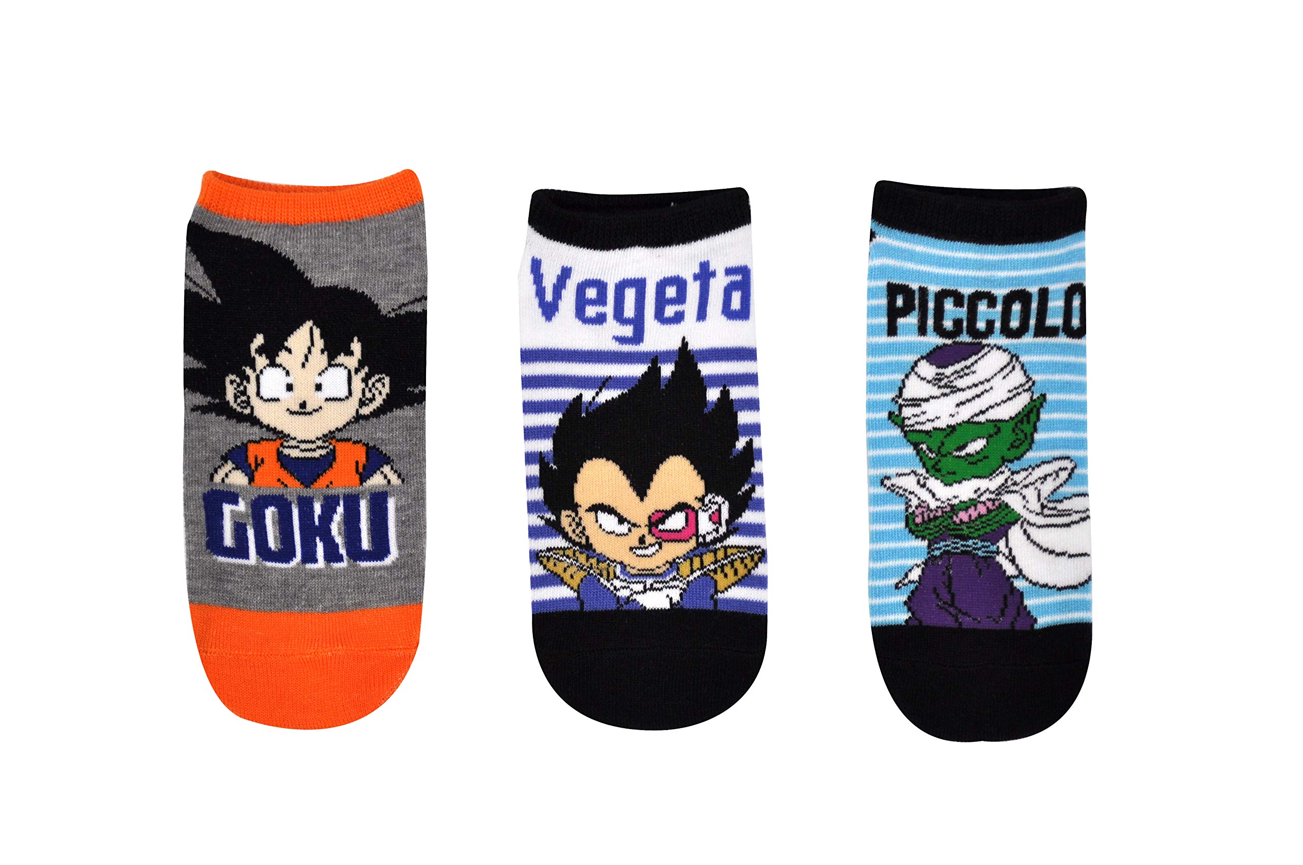 Everything Legwear Women's Multi Dragon Ball Z Lowcut Socks (3 Pair) - Chibi Goku Vegeta Piccolo - Unisex No Show Socks