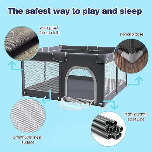 Miniatura 4 de Grobeybees Corralito para bebés y niños pequeños, corralito grande para bebés, corralito de juegos para interiores y exteriores, patio de juegos