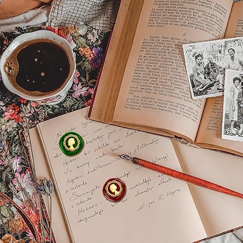 Miniatura 5 de DELORIGIN Sello de cera para mujer, sello de sellado de cera de silueta de 1 pulgada, sello de cabeza de latón con mango de madera, sello de cera