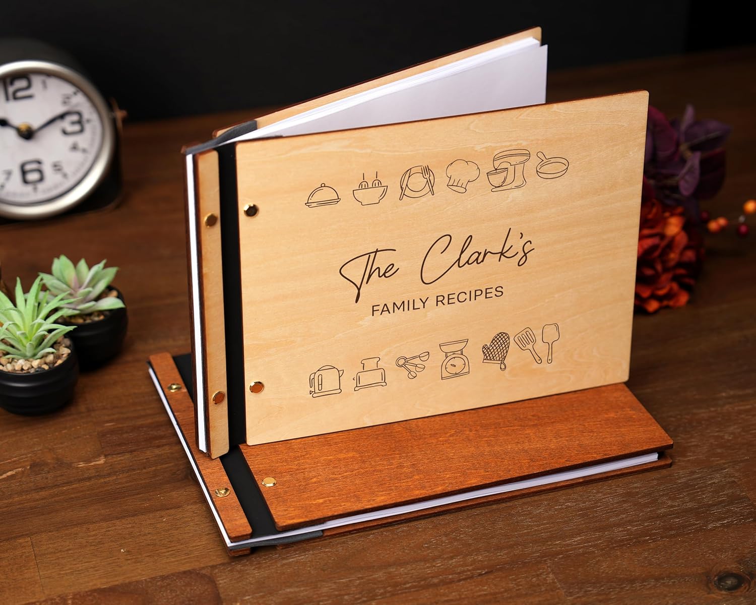 Custom Recipe Book Personalized Cookbook Wooden Cover Write In Family Recipes Spiral Bound Journal Gift For Foodies 5th Wedding Anniversary