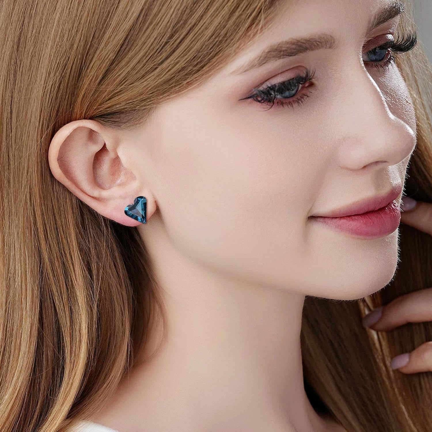 Fashion Austrian Crystal Heart Stud Earrings for Women 14K Gold Plated Hypoallergenic Formal Jewelry Gift - Image 2