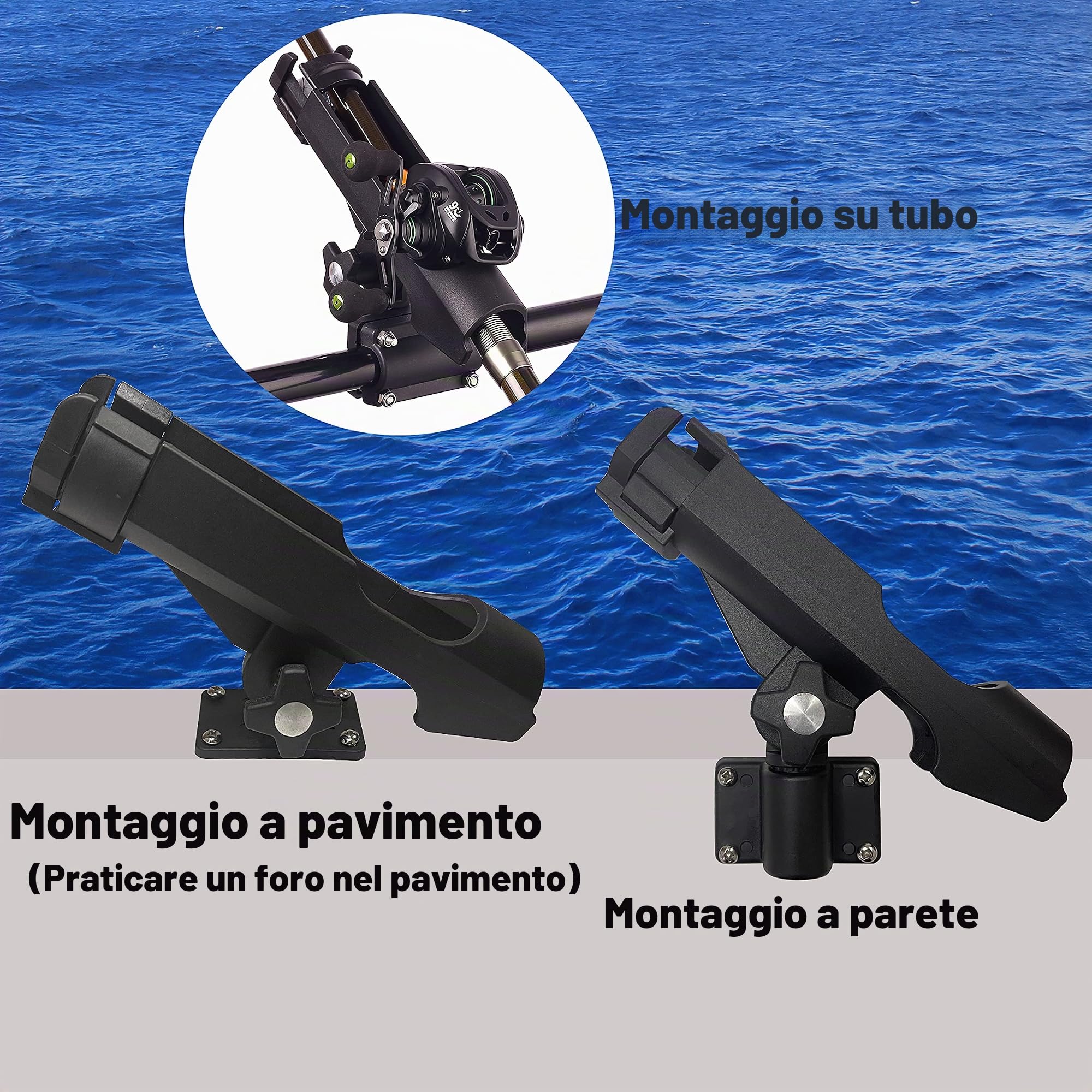 HiUmi Supporto per canna da pesca regolabile nero per barca kayak girevole laterale kit attrezzatura
