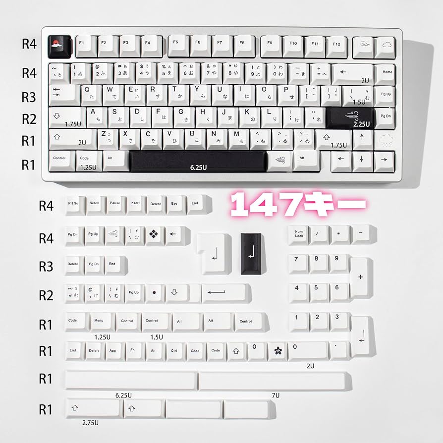 Amazon.co.jp: キーキャップ 白 jis 日本語配列 熱昇華プリント PBT