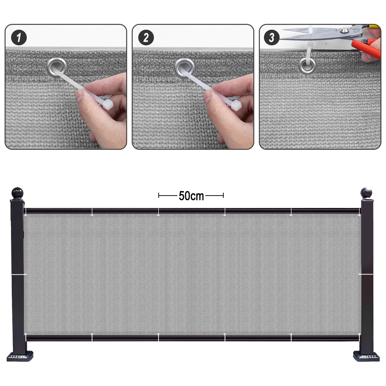 SUNNY GUARD Brise Vue Balcon 100x600cm HDPE Protection Solaire Respirabilité Gris