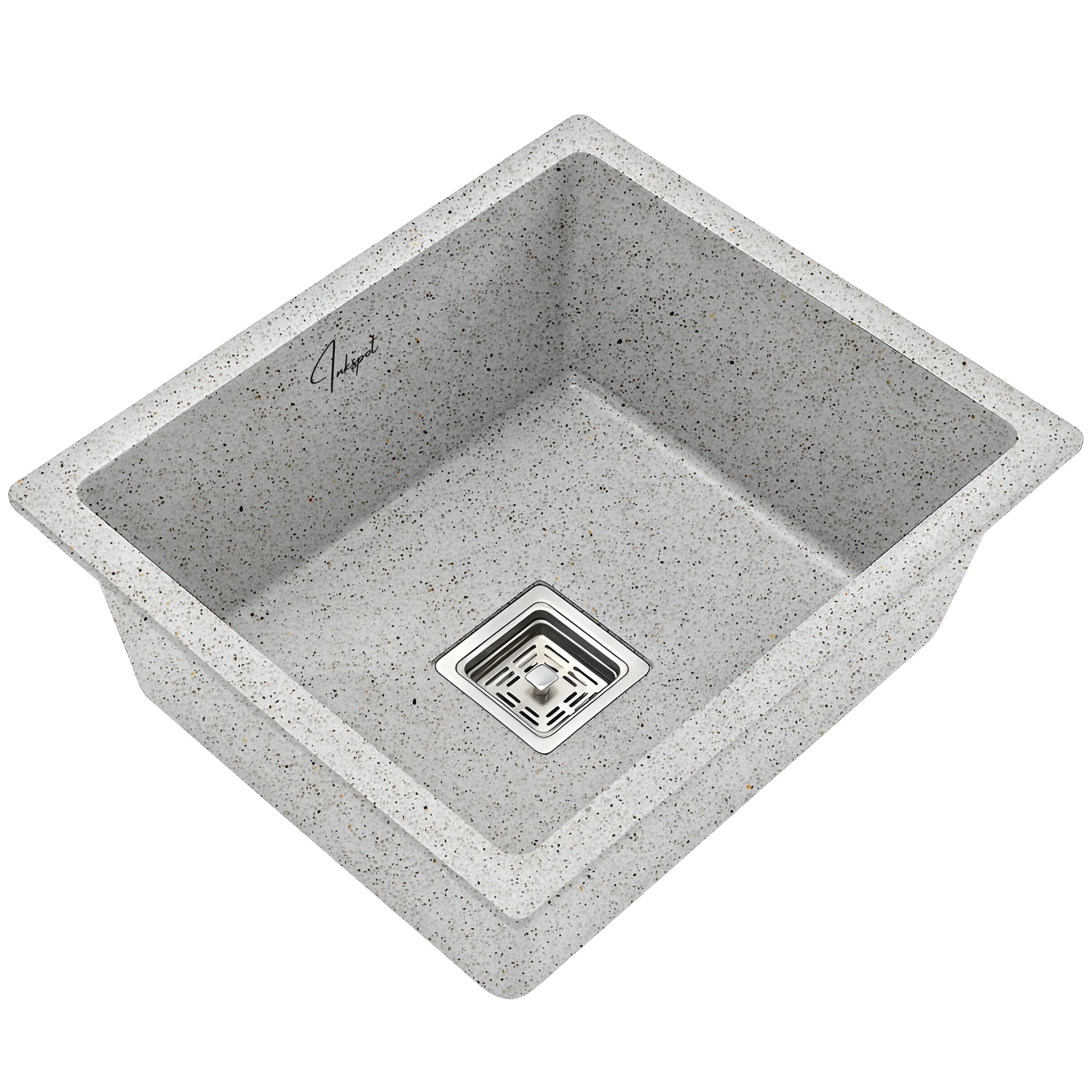 Granite Quartz Single Bowl Kitchen Sink With Drain Board, Drain Rack And Pvc Waste Pipe-Flushmount/Undermount/Top Mounted Kitchen Sink (16 x 18 X 9 Snow White)