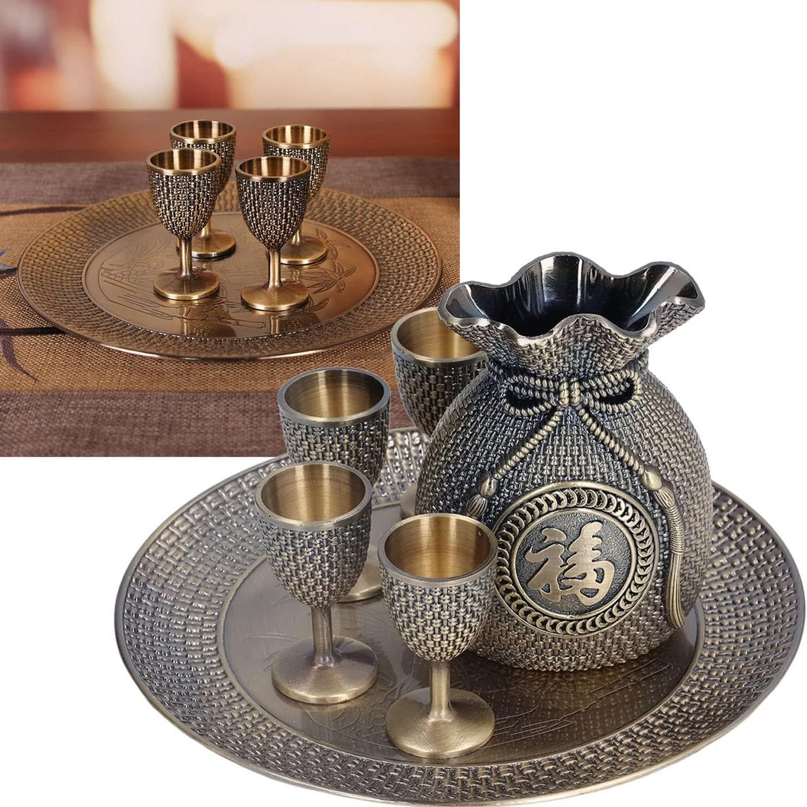 Zestaw Do Herbaty Tureckiej, Metalowy Zestaw Filiżanek Do Herbaty Tureckiej W Stylu Vintage, 6 Sztuk Wytłoczenie Ze Stopu Cynku Znakomity Wzór Filiżanki Do Kawy Z Tacą Dla Dorosłych Impreza