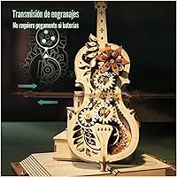 Vista 3 de ROKR Rompecabezas 3D para adultos, a escala 1:5, kit de modelo de violonchelo con base, 199 piezas, caja de música de madera, kit de construcción