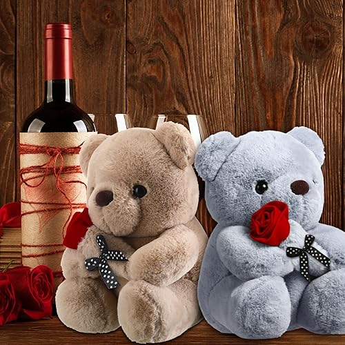 Miniatura 4 de Jexine 12 muñecos de peluche de 9 pulgadas, juguete de peluche pequeño, oso de peluche suave con rosa, para novia, regalo de boda, baby shower,