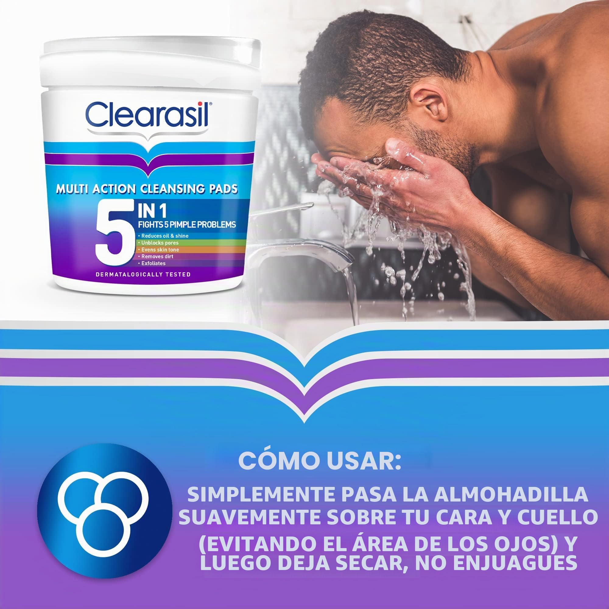 Clearasil Almohadillas de ácido salicílico ultra limpiadoras 5 en 1, exfoliante facial para piel propensa al acné, desbloquea poros, reduce puntos negros, espinillas y exceso de aceite, prevención