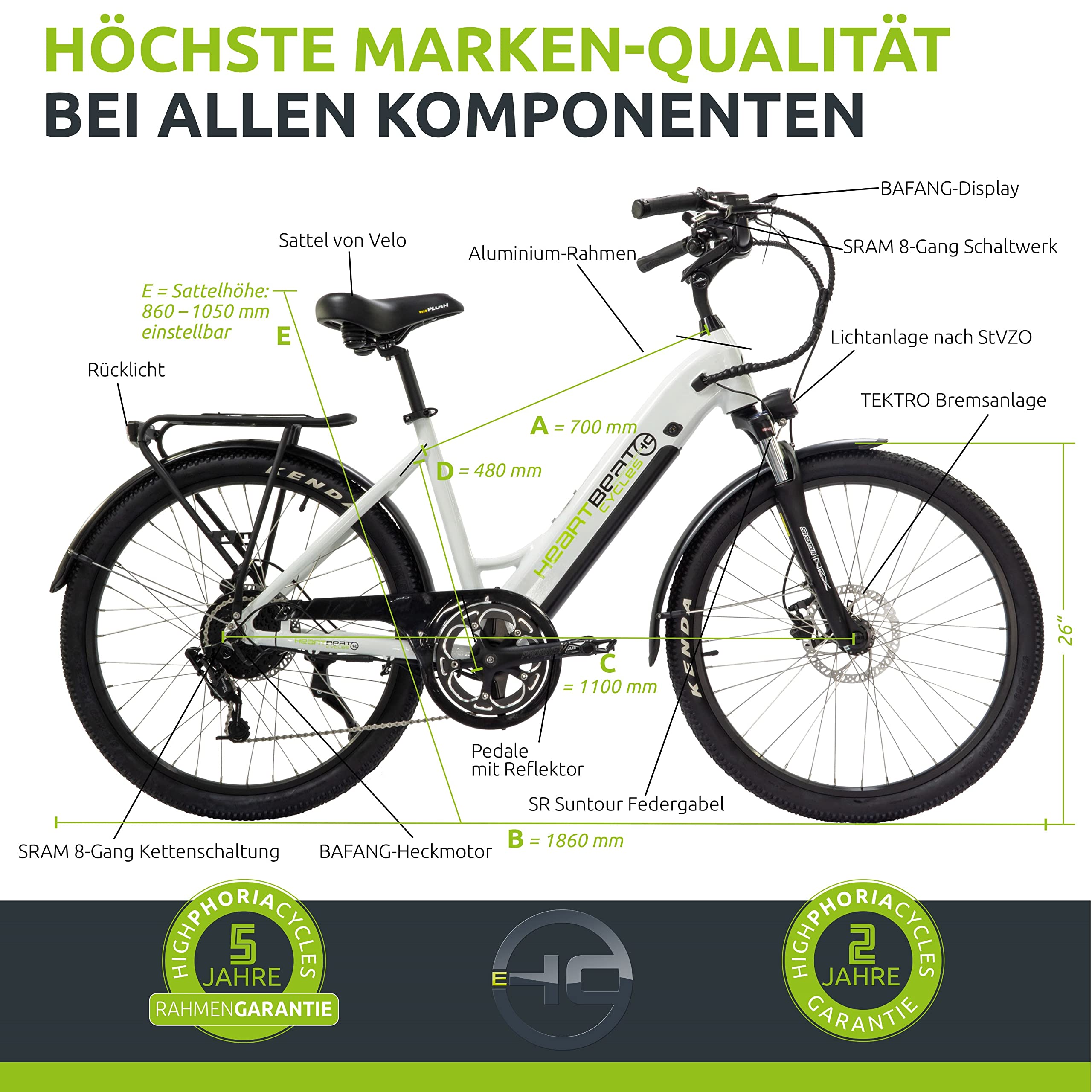 Vélo Electrique Femme 26 Pouces, Electric Bike 8 Vitesses, Moteur Puissant 48V 250W 45Nm, Fourche à Suspension Hydraulique, Autonomie 100 km 25 km/h