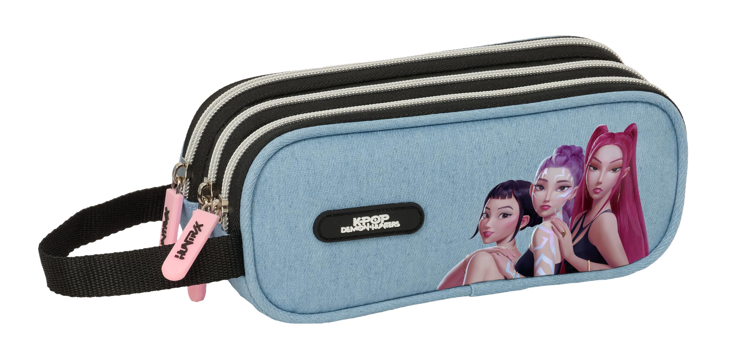 K-POP Demon Hunters - HUNTR/X - Triple Zip Case, Children's Pencil Case, Ideal for Children from 5 to 14 Years, Comfortable and Versatile, Resistance, 21 x 7 x 8.5 cm