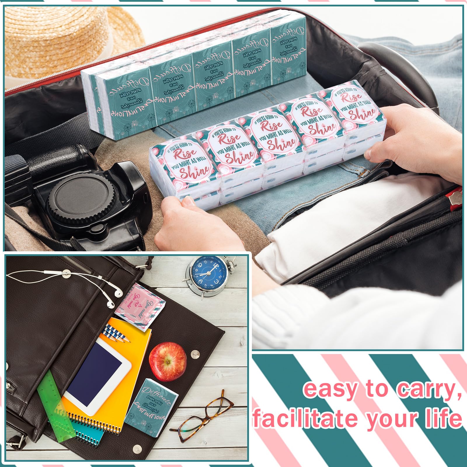 Outus Confezione da 200 fazzoletti di carta per il viso, formato da viaggio, 3 veli, per famiglia, vacanze, scuola, ufficio, auto, feste di nozze (floreale)