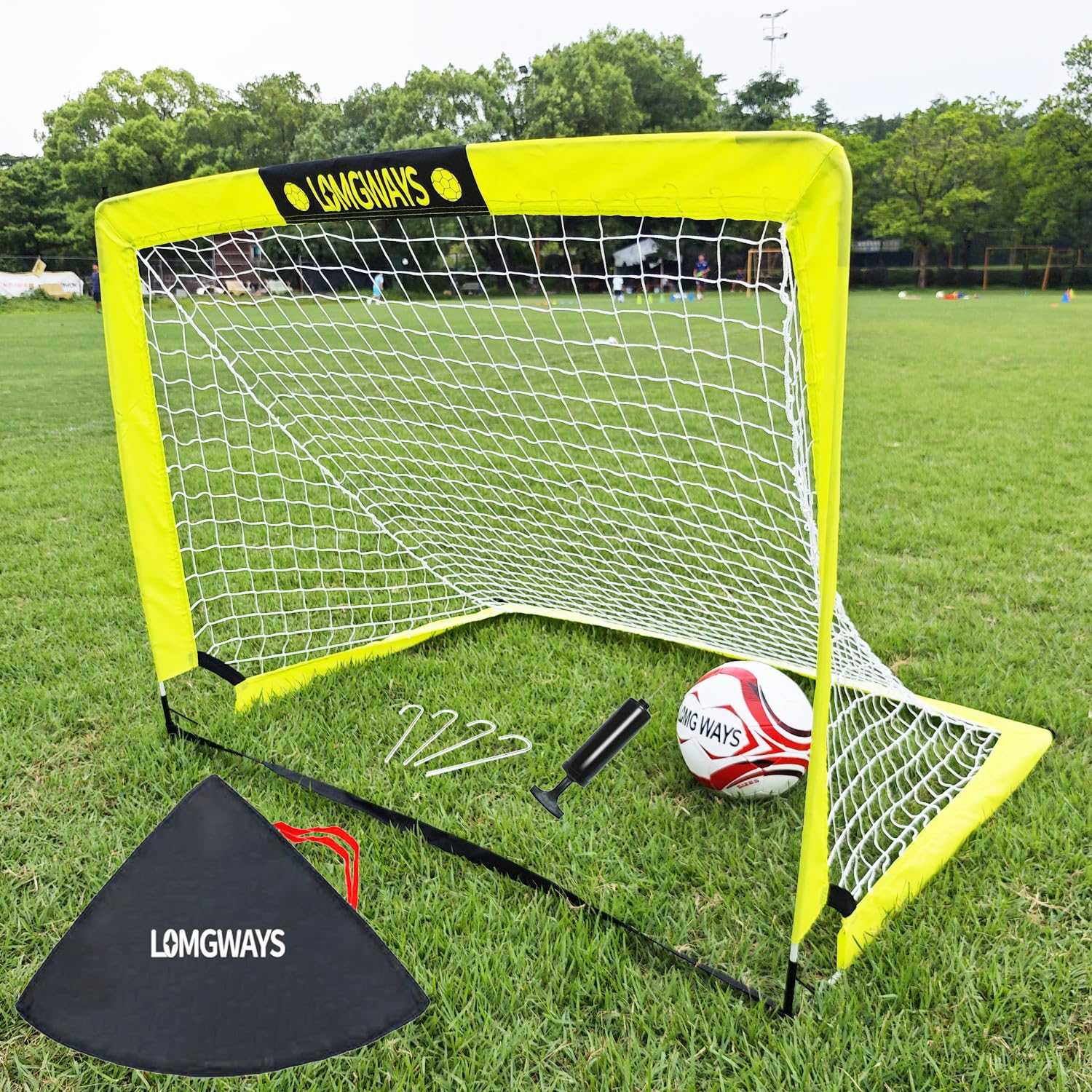 LOMGWAYS Soccer Goal for Kids + Youth with Carry Bag for Practice &amp; Games
