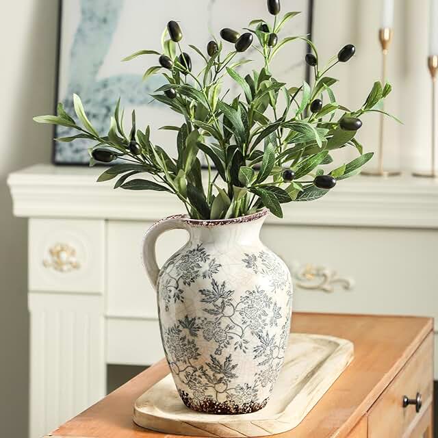 Enra Vintage vase with Handle,Blue and White Ceramic Decorative Flower v...