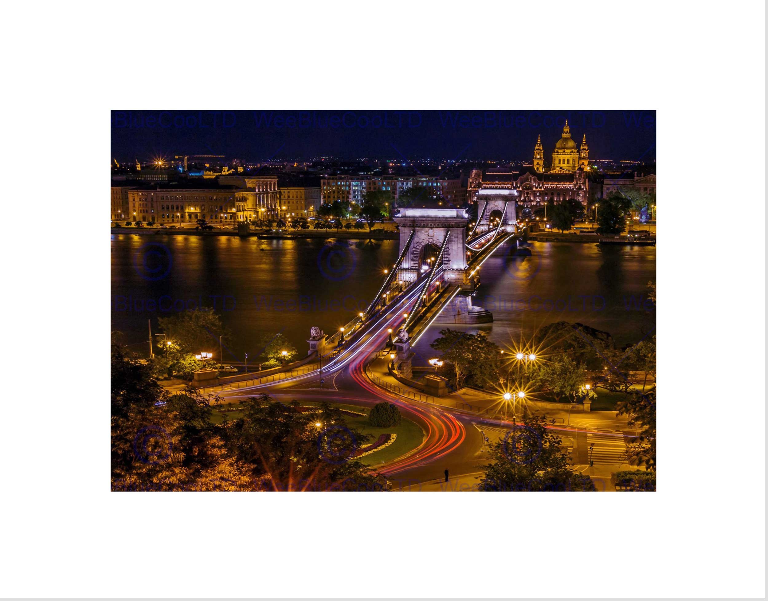 Wee Blue Coo PHOTOGRAPH CITYSCAPE LANDMARK CHAIN BRIDGE BUDAPEST FRAMED ART PRINT B12X3709