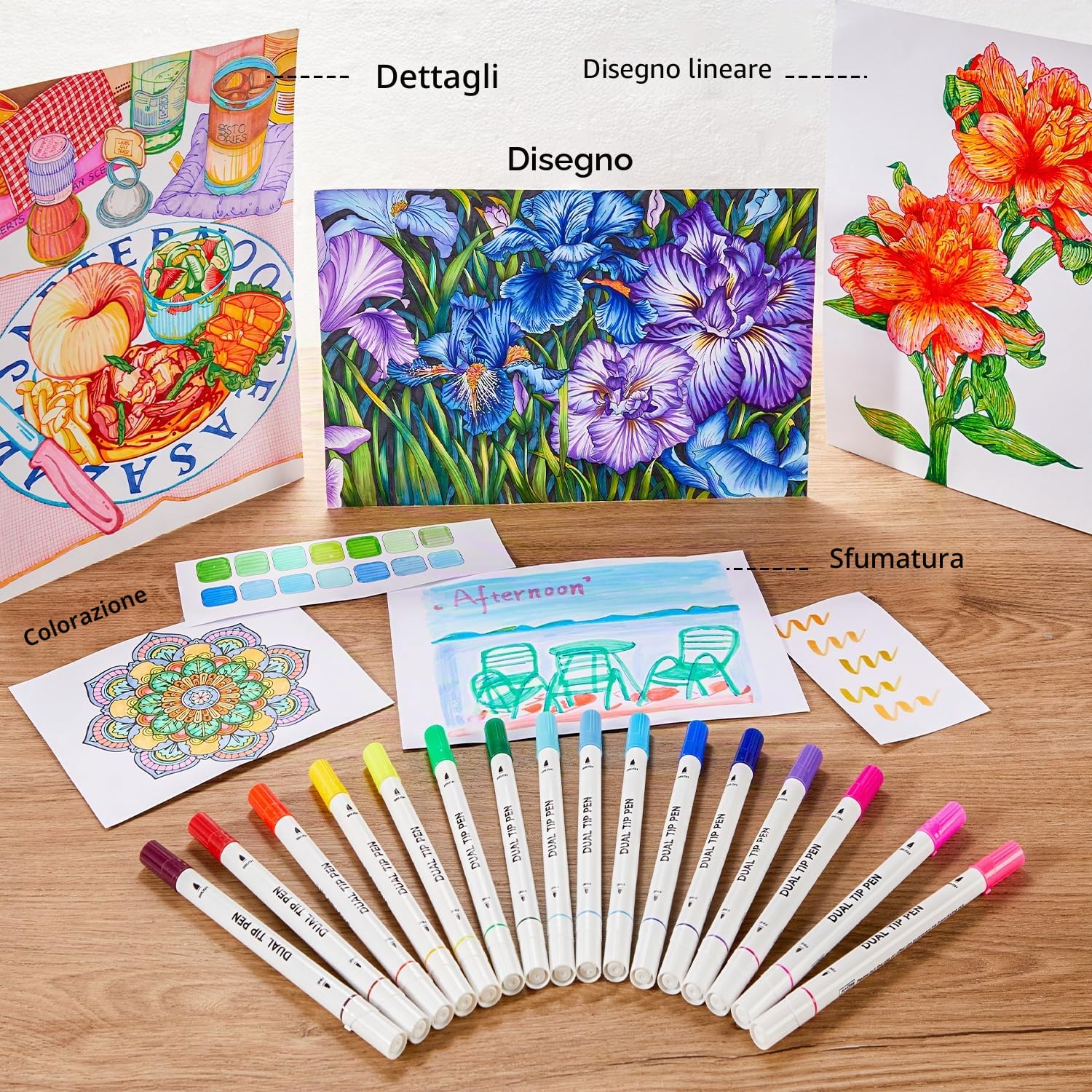 Shuttle Art 70 Brush Pen Lettering, Pennarelli Doppia Punta Fine e Punta Pennello con Custodia Portatile e 1 Libro da Colorare, per Adulti Bambini