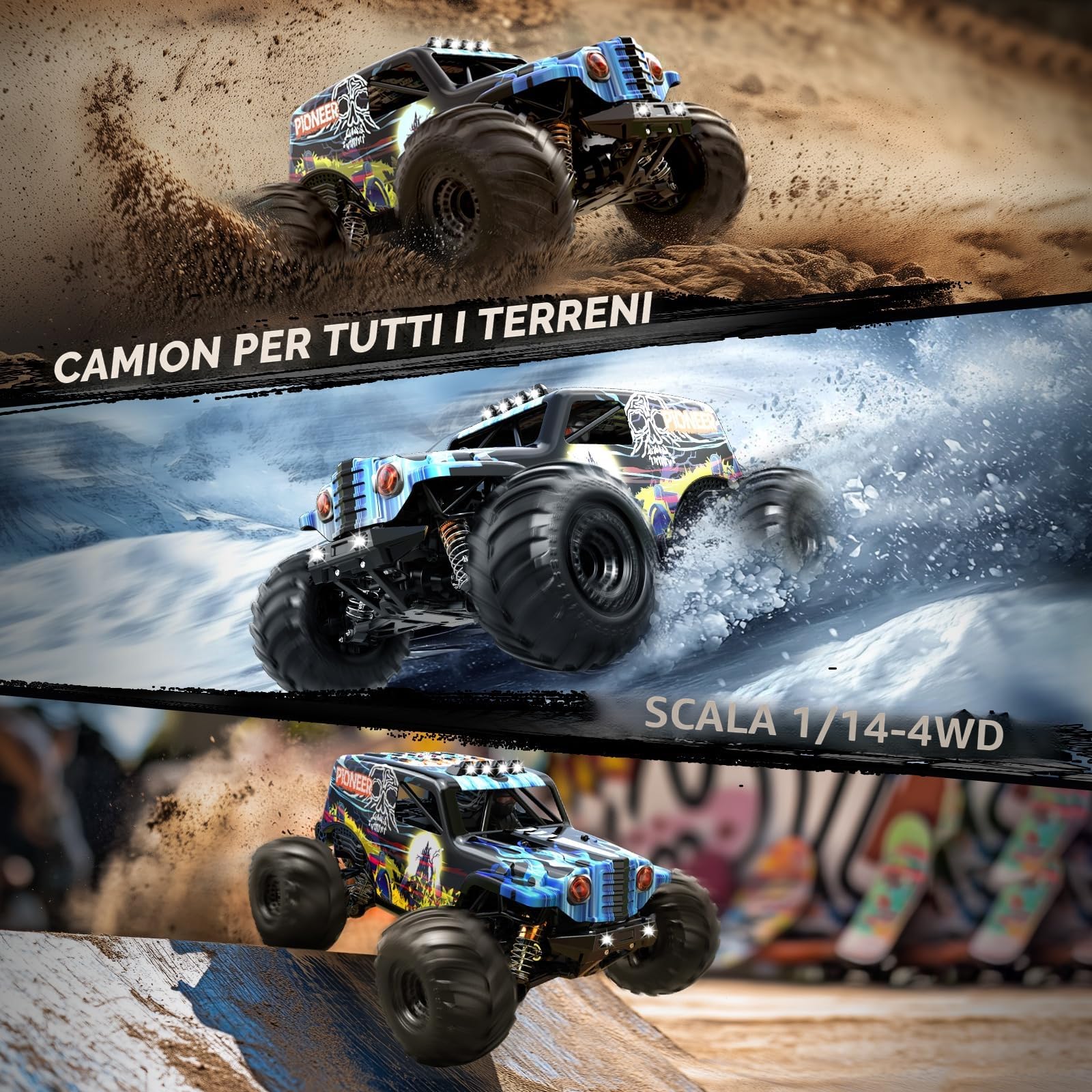 Womaqu Macchina Telecomandata Professionale Brushless 1:14 per Adulti, RC Car 4WD Elettrica 68 km/h con Ammortizzatori a Olio, 2 Batterie 1500mAh, Macchina Radiocomandata Compatibile con 3S
